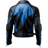 Men's Casual Biker Black-Blue Outerwear Lambskin Leather Jacket